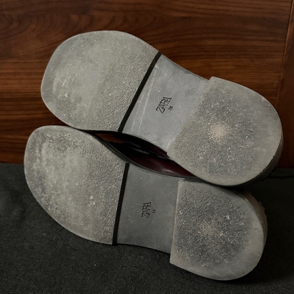 Zara Chunky Penny Loafers Wine Deep Burgundy Women’s Size 7.5 Or 38 - Picture 8 of 13